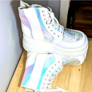 White Holographic Platform Boots Women's Size 42 European